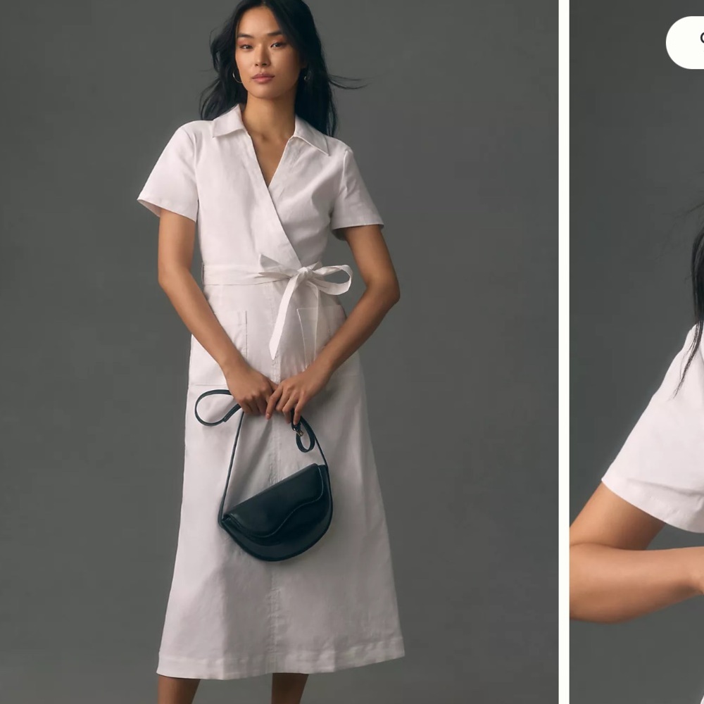NWT-Maeve Short-Sleeve Linen Tie-Waist Midi Dress